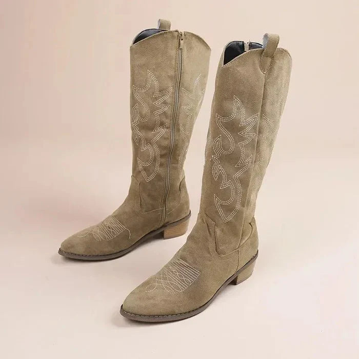 Zoe - Classic Western-inspired knee-high boots with a sharp pointed toe
