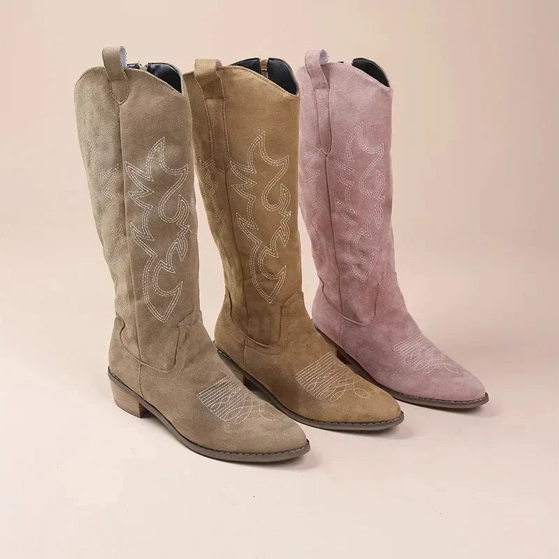 Zoe - Classic western-inspired knee-high boots with sharp pointed toe