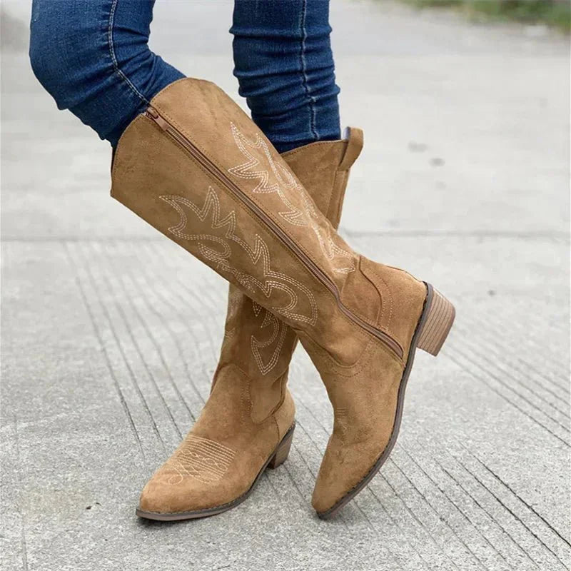 Zoe - Classic western-inspired knee-high boots with sharp pointed toe