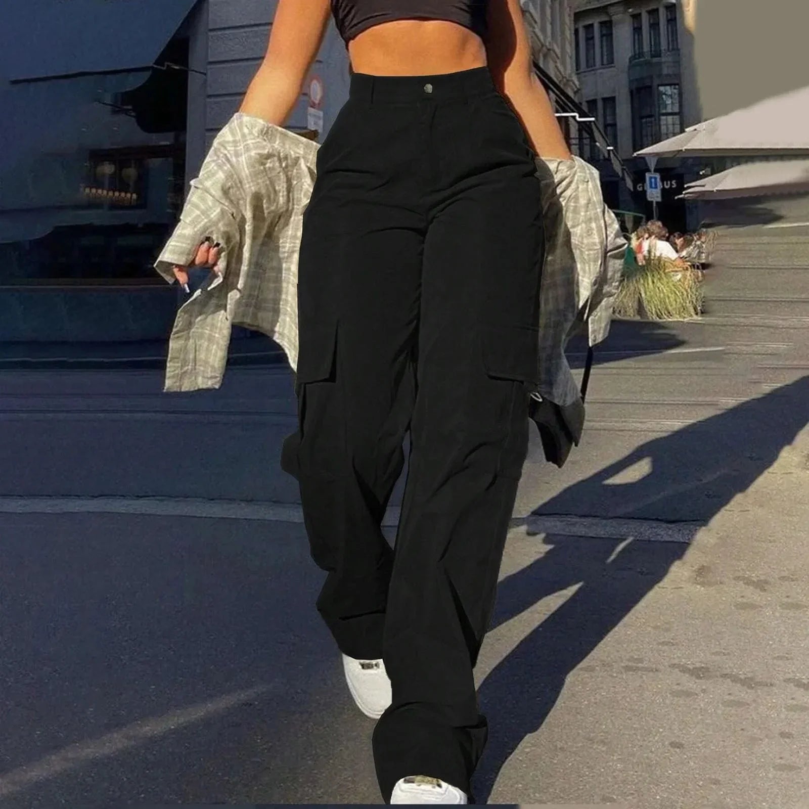 Evelyn - Pantalon large élégant avec taille haute et devant plissé