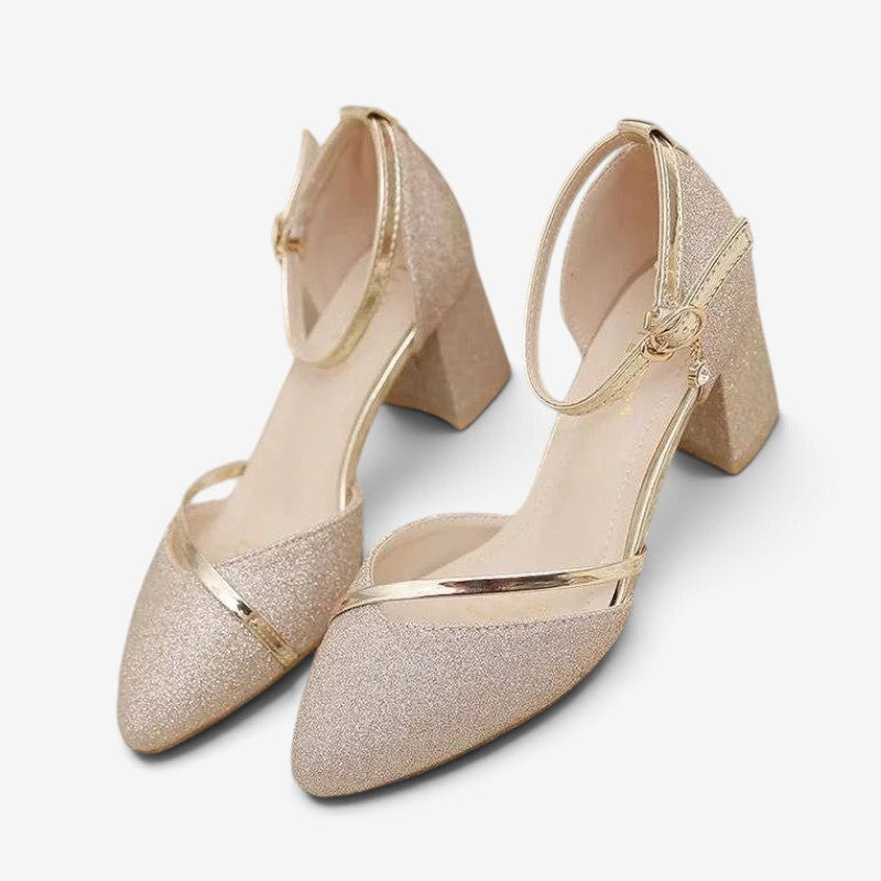 Ella - Sapatos elegantes de salto bloco com tira no tornozelo