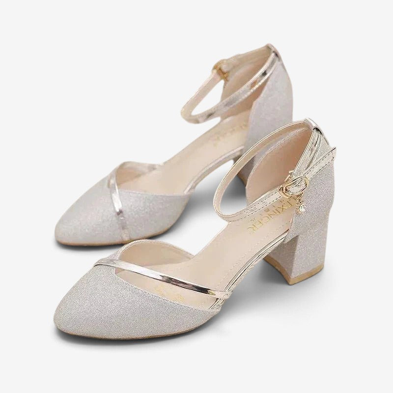Ella - Sapatos elegantes de salto bloco com tira no tornozelo
