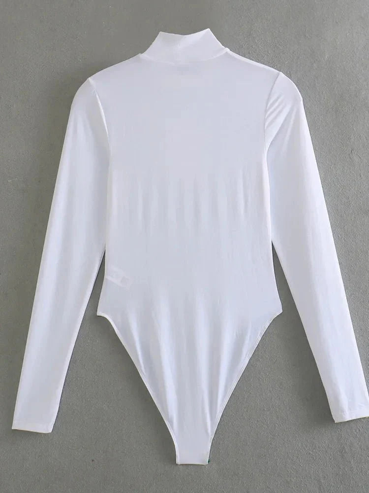 Selena - Slim bodysuit with long sleeves and high neckline