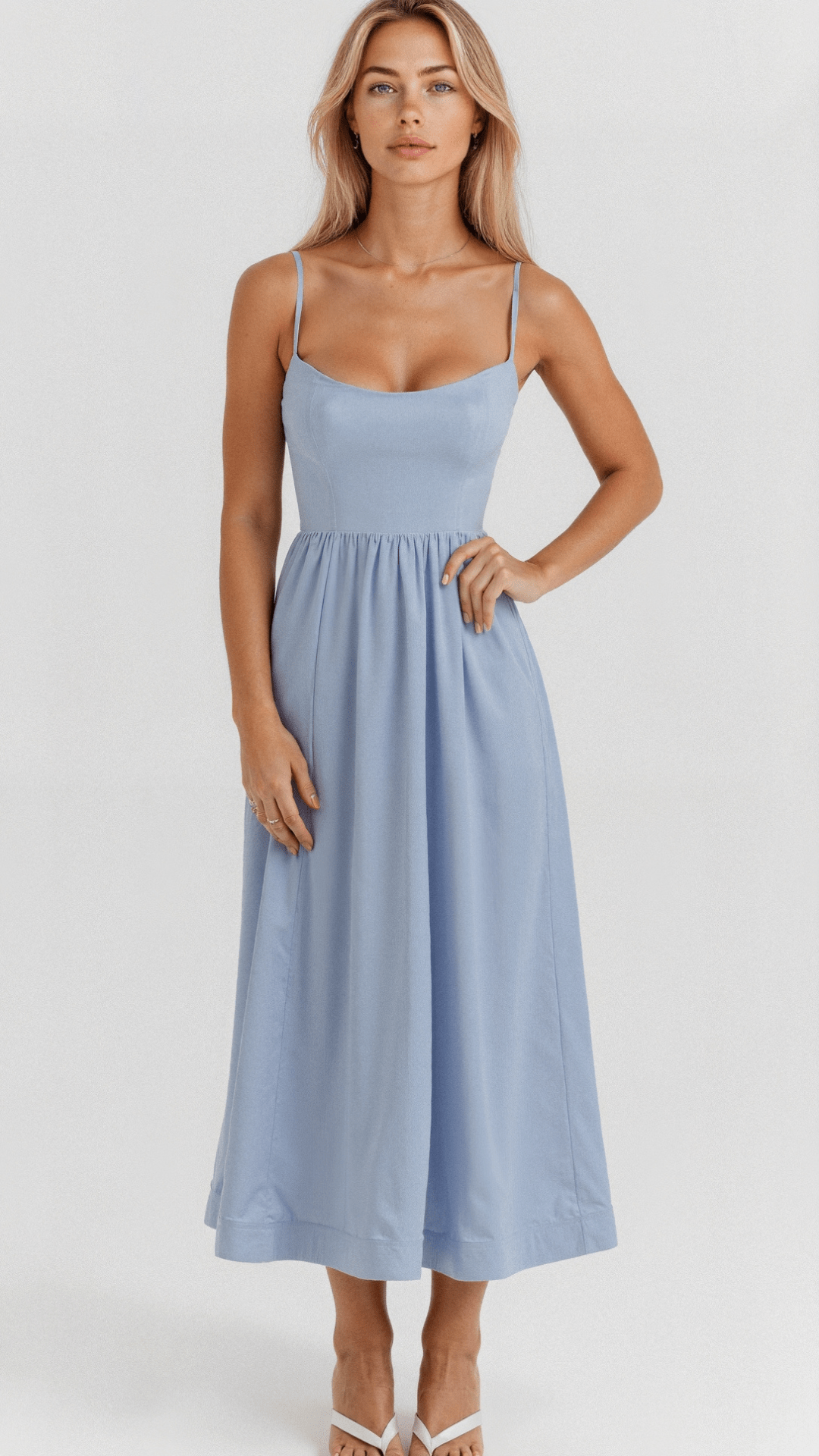 Sophia - Élégante robe midi à fines bretelles spaghetti