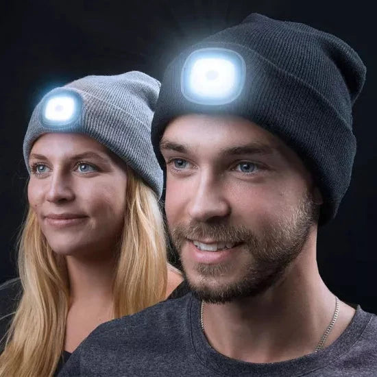 GlowThread - Kötött sapka beépített elülső LED-lámpával és USB-ről újratölthető akkumulátorral