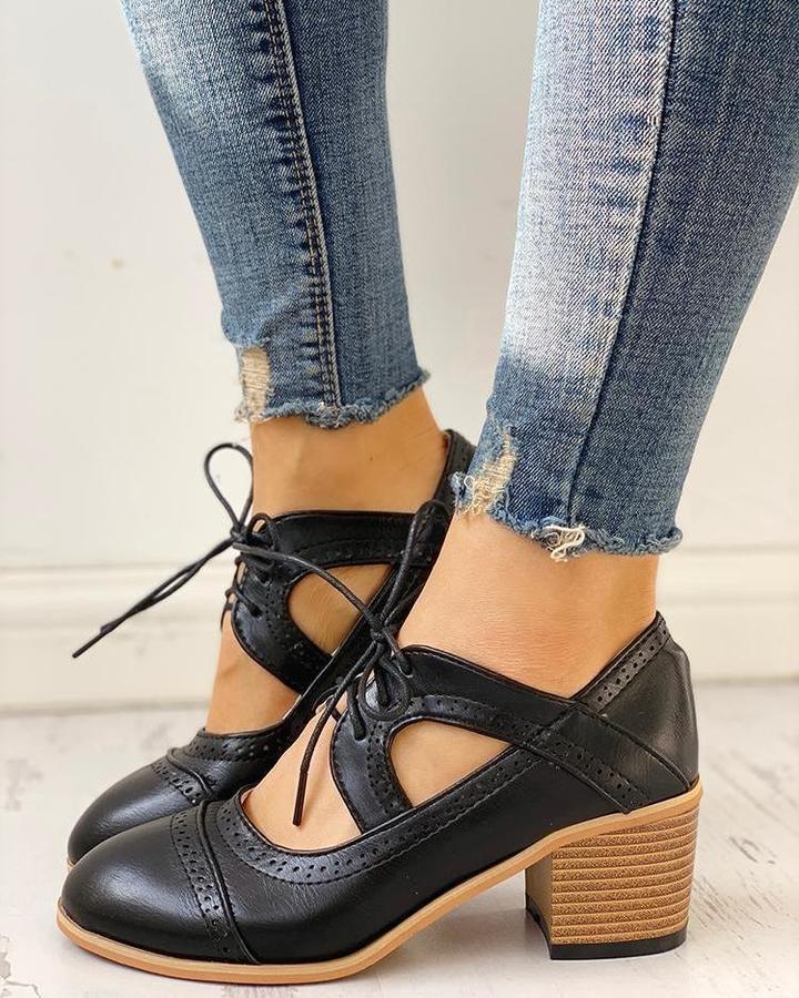Isabella - Pantofi Oxford eleganți cu toc înalt și design cu șireturi
