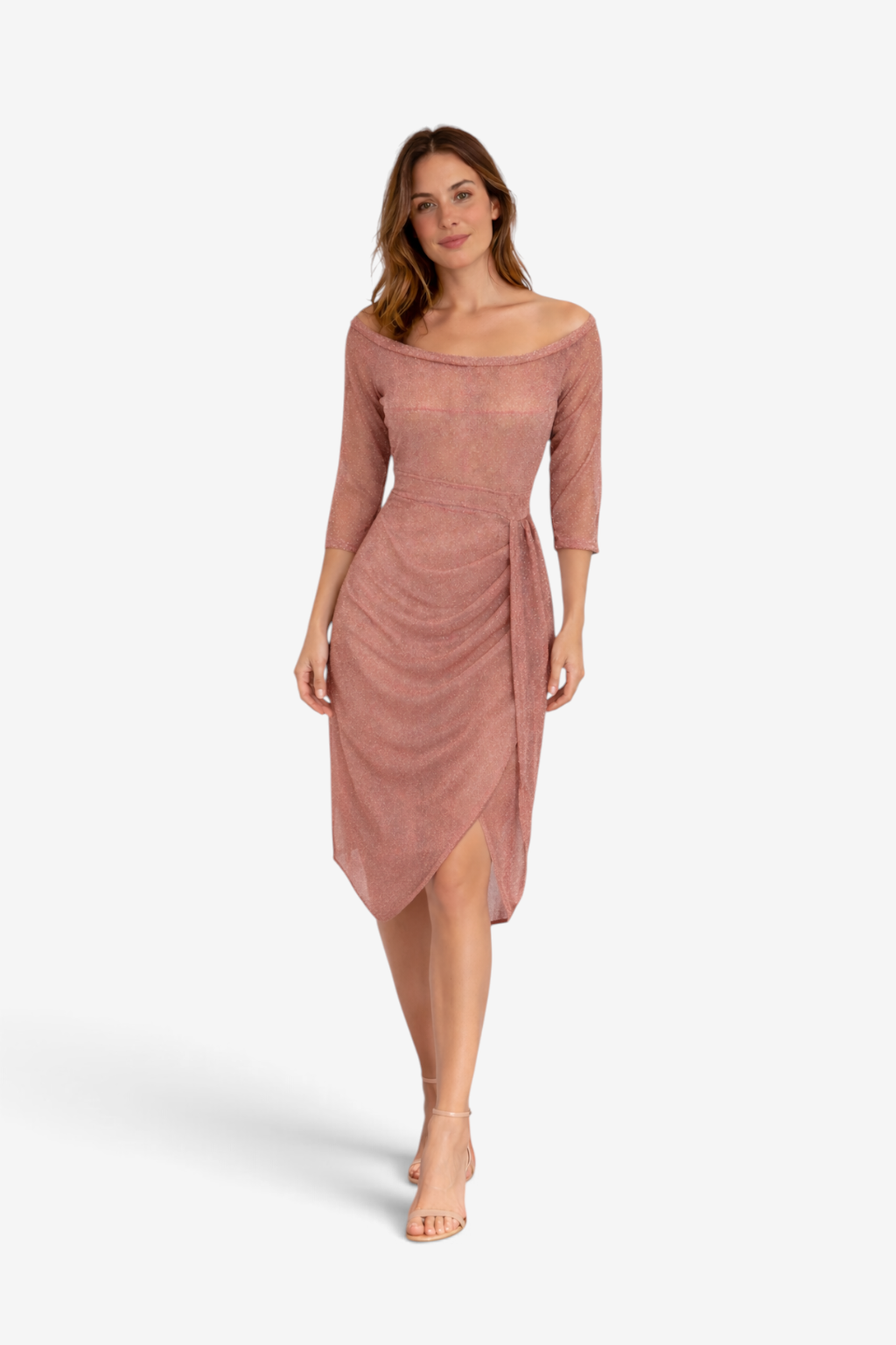 Elena - Off-Shoulder Dress with Draped Front and Asymmetrical Hem