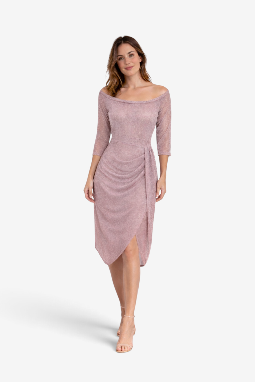 Elena - Off-Shoulder Dress with Draped Front and Asymmetrical Hem