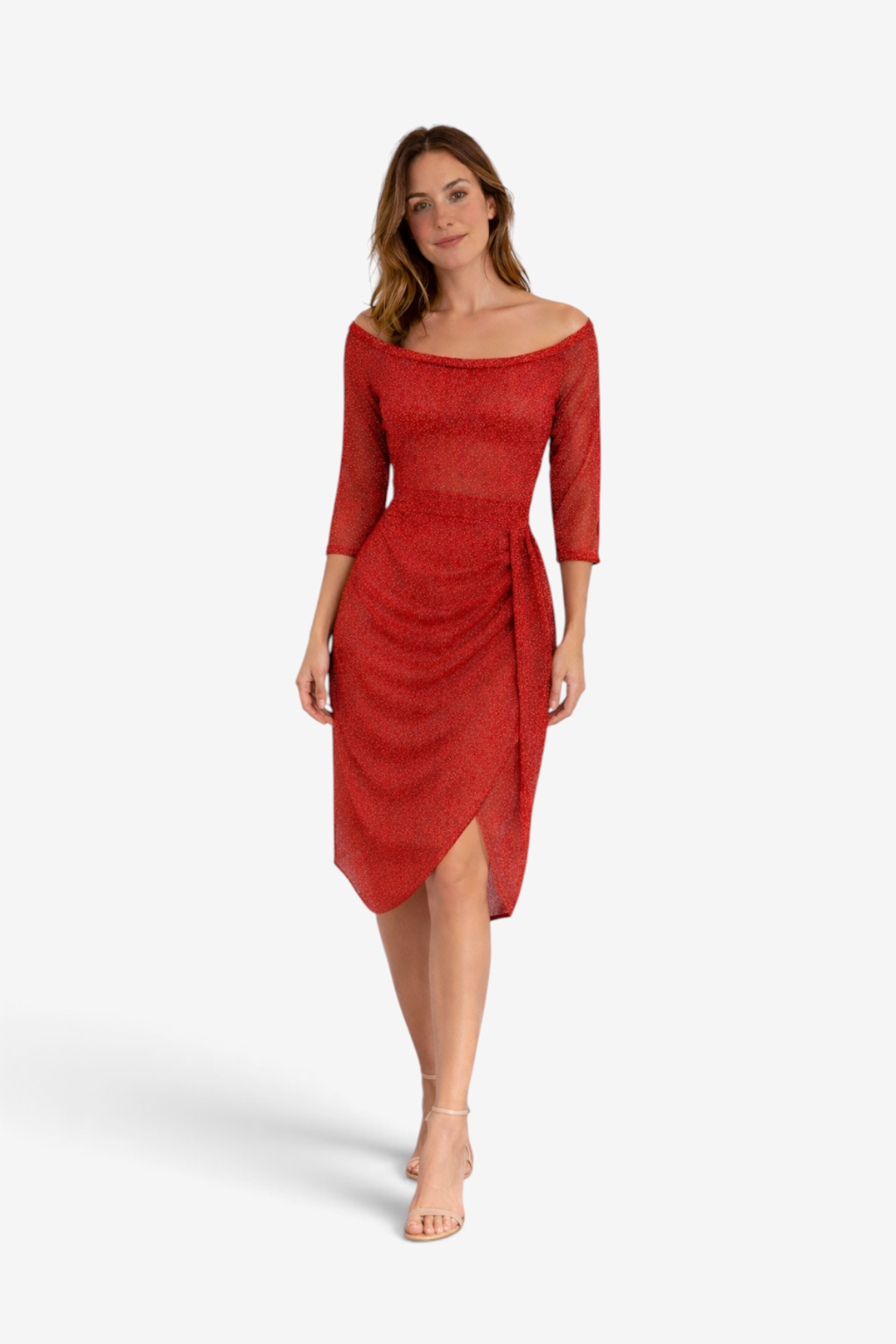 Elena - Off-Shoulder Dress with Draped Front and Asymmetrical Hem