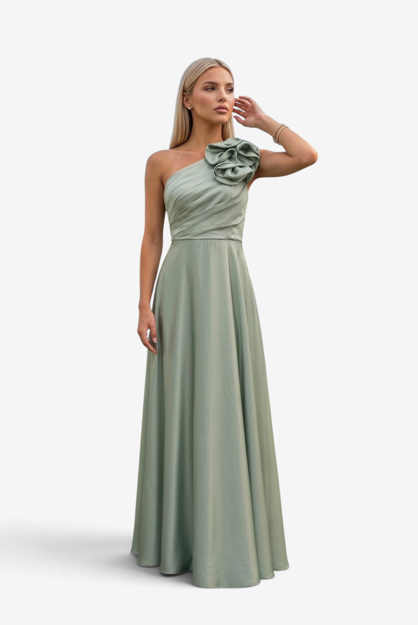 Robe longue élégante à une épaule avec accent floral