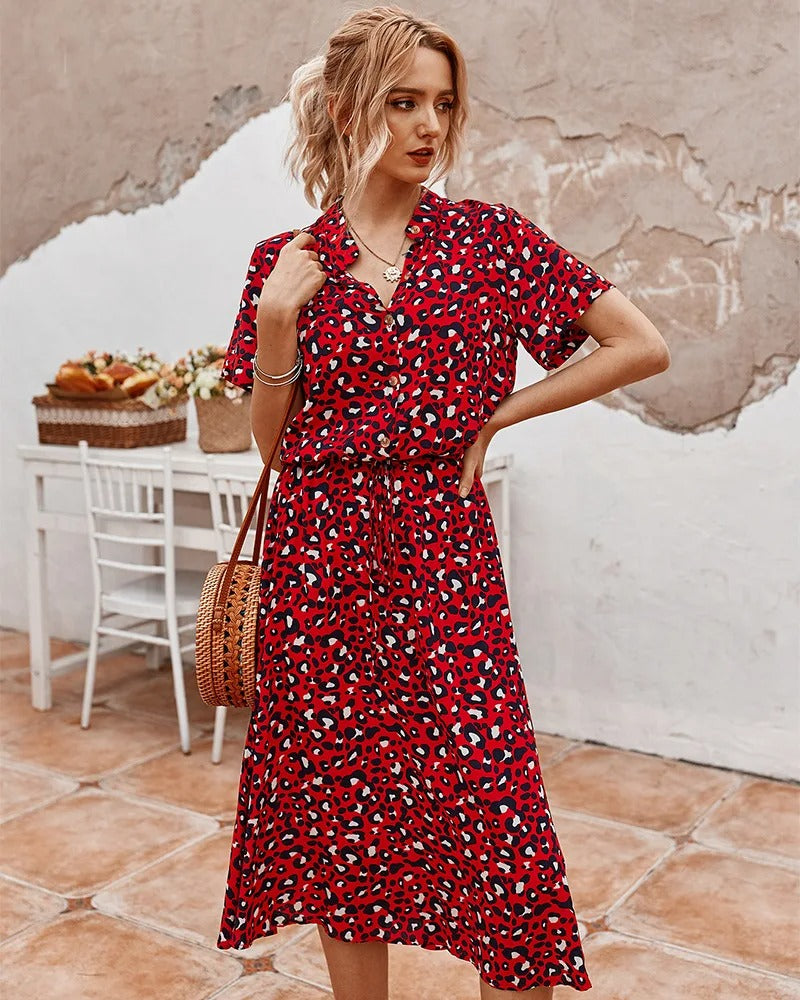 Clara - Flowing Midi Dress with Adjustable Waist