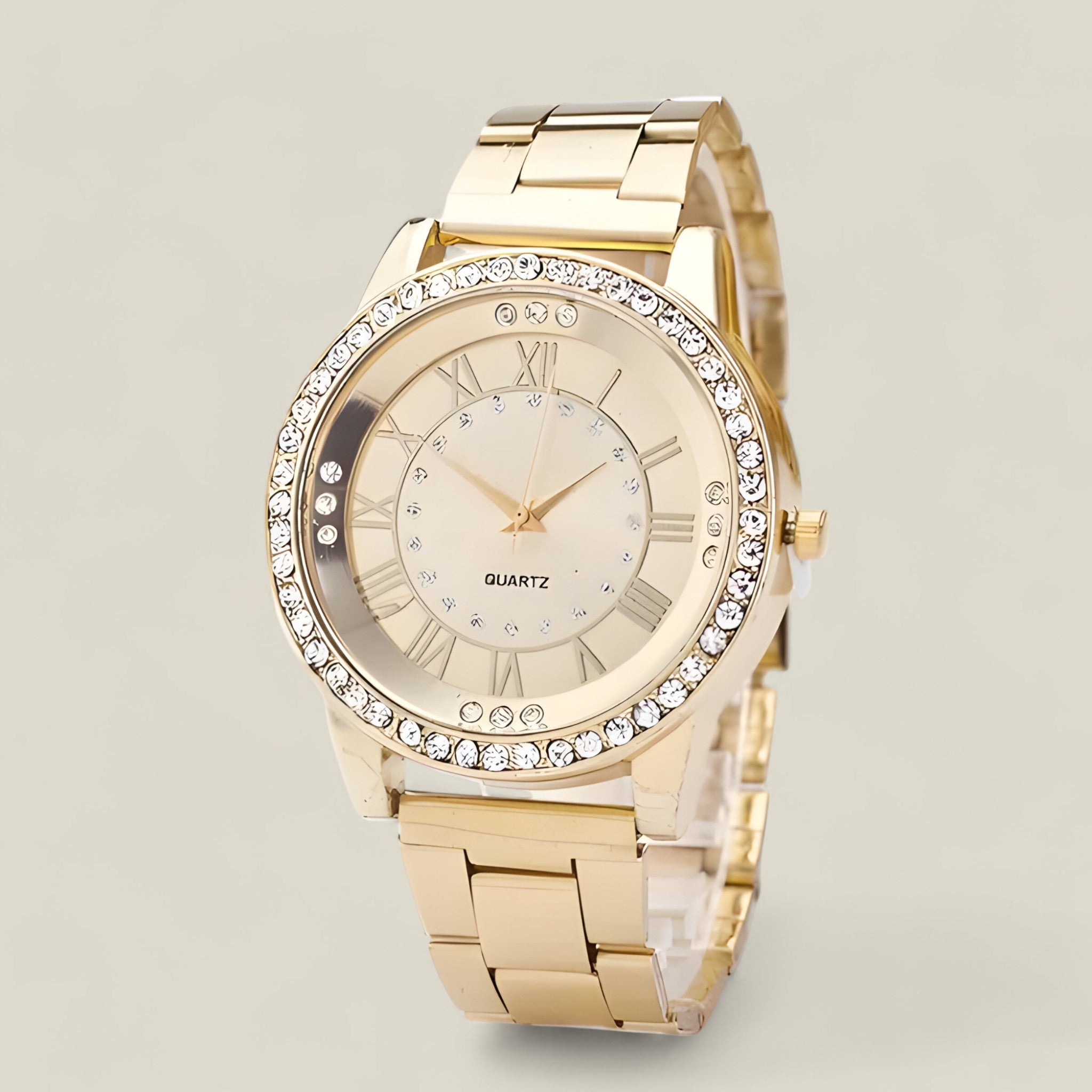 Fiona - Ponadczasowo elegancki zegarek z błyszczącą tarczą wysadzaną diamentami i wyrafinowanym wzornictwem