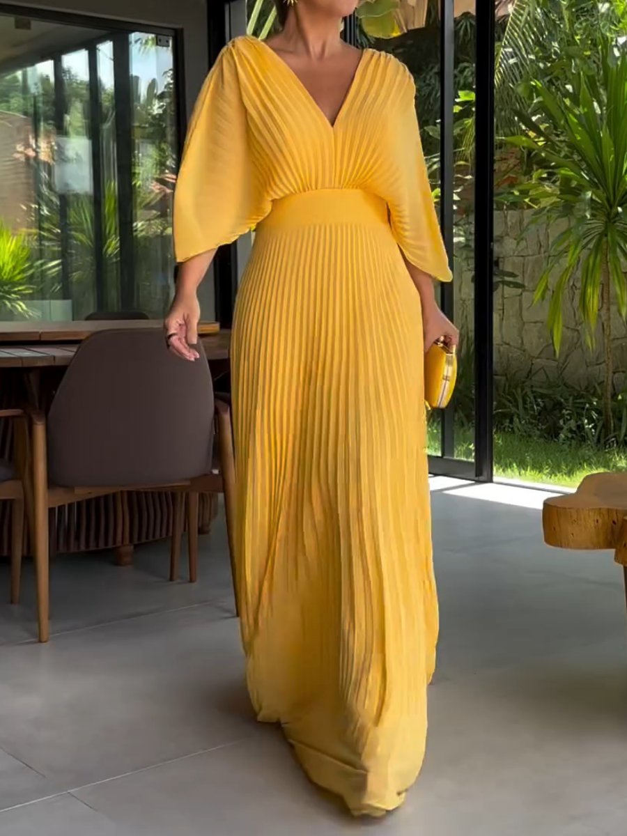 Amelia - Rochie cu decolteu adânc în V și mâneci elegante trei sferturi