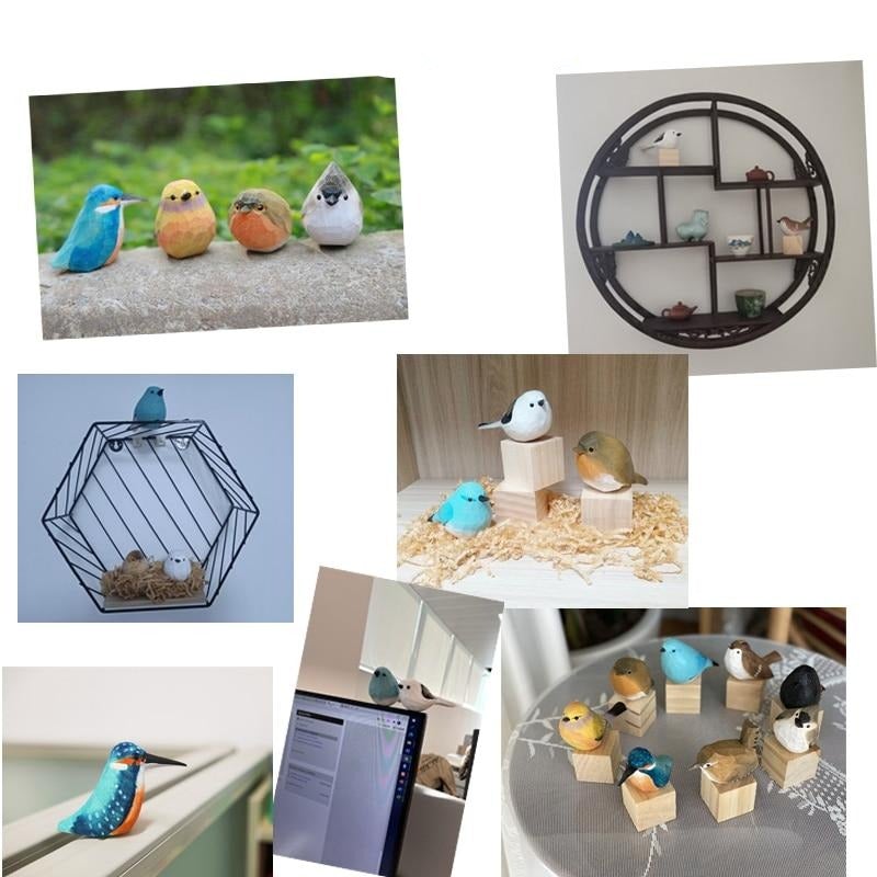 NatureChirp - Barevné ručně vyrobené dřevěné sošky ptáků pro domácí dekoraci