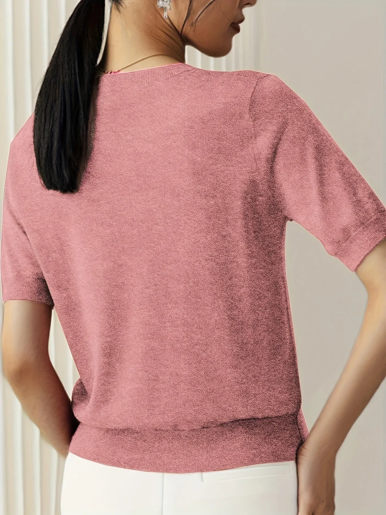Luvora - Elegante maglione con maniche corte e scollo rotondo