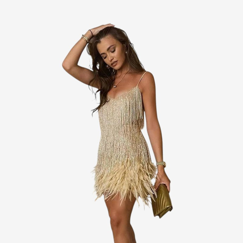 Robe mini sans manches à col en V pour femme avec détail de bretelles