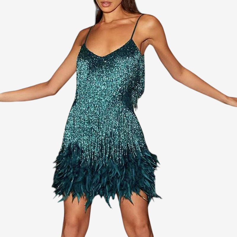 Robe mini sans manches à col en V pour femme avec détail de bretelles