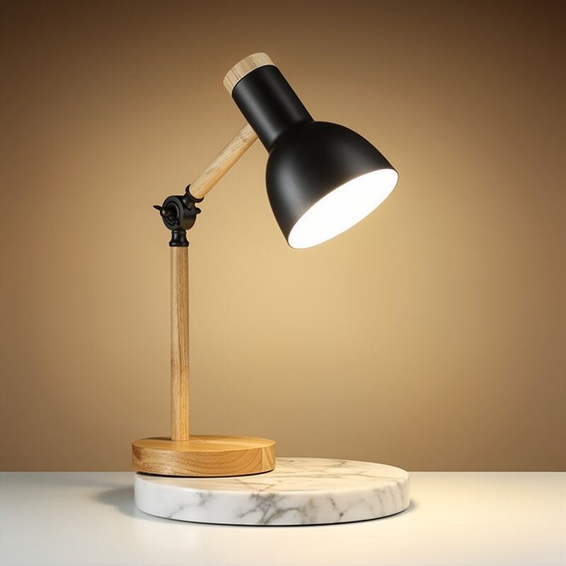 PivotLuma - Lámpara de escritorio de madera con cabezal ajustable