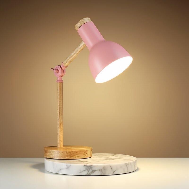 PivotLuma - Lámpara de escritorio de madera con cabezal ajustable