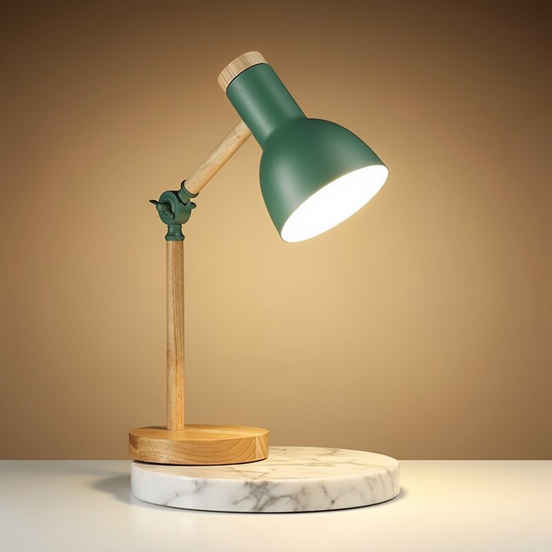 PivotLuma - Lámpara de escritorio de madera con cabezal ajustable