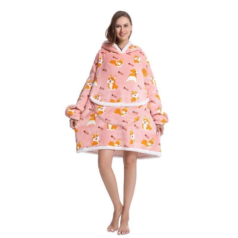FlipWarm - Oversized Fleece Hoodie Blanket With Corgi Print