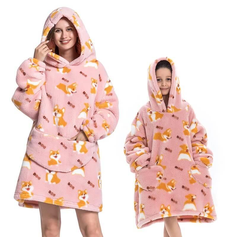FlipWarm - Oversized Fleece Hoodie Blanket With Corgi Print