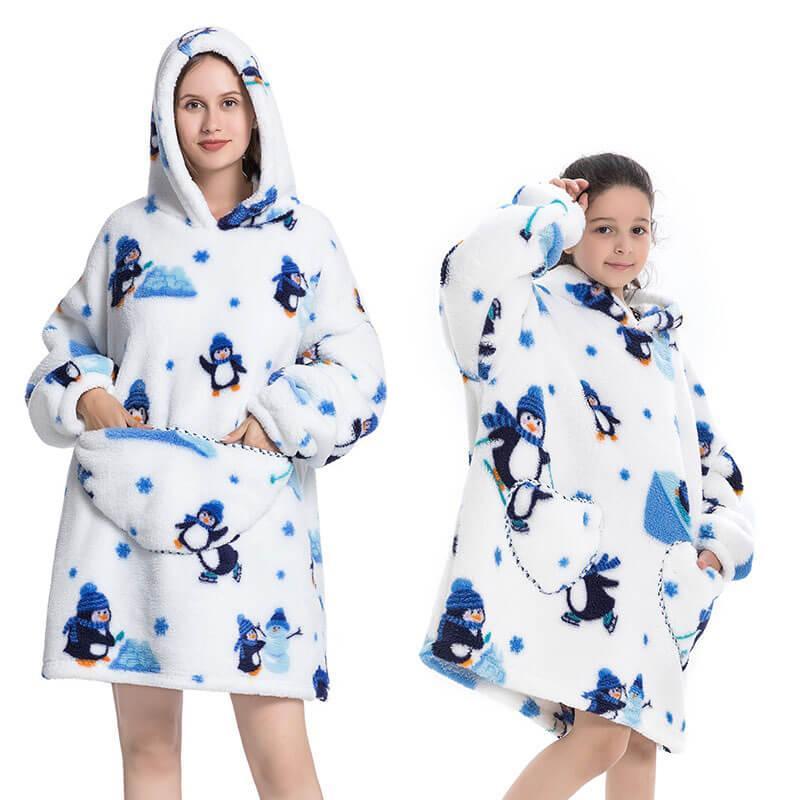 PinguHood - Oversized Fleece Hoodie Blanket With Penguin Print
