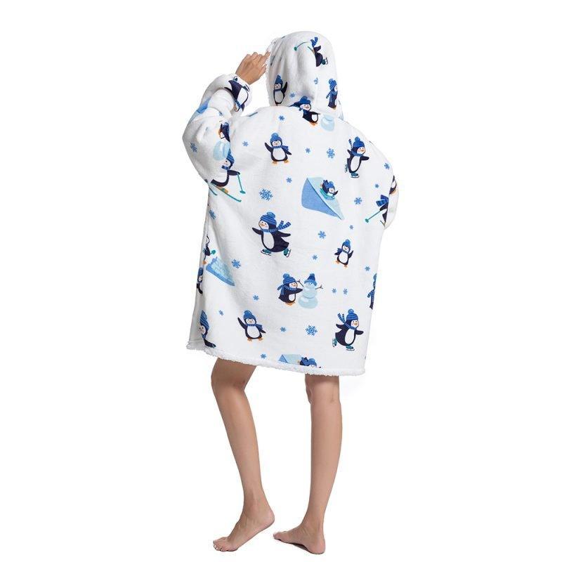 PinguHood - Oversized Fleece Hoodie Blanket With Penguin Print