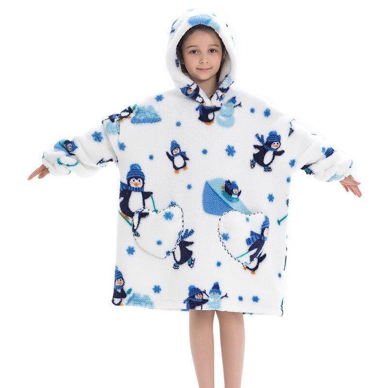 PinguHood - Oversized Fleece Hoodie Blanket With Penguin Print