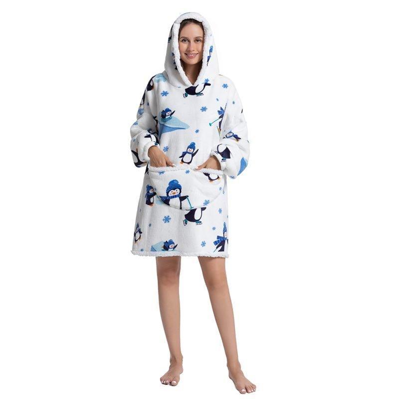 PinguHood - Oversized Fleece Hoodie Blanket With Penguin Print