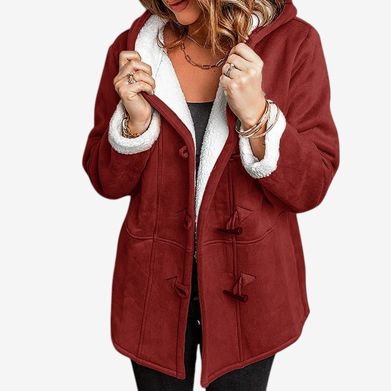 SuedeTherm - Cappotto con cappuccio da donna in finta pelle scamosciata e fodera in pile