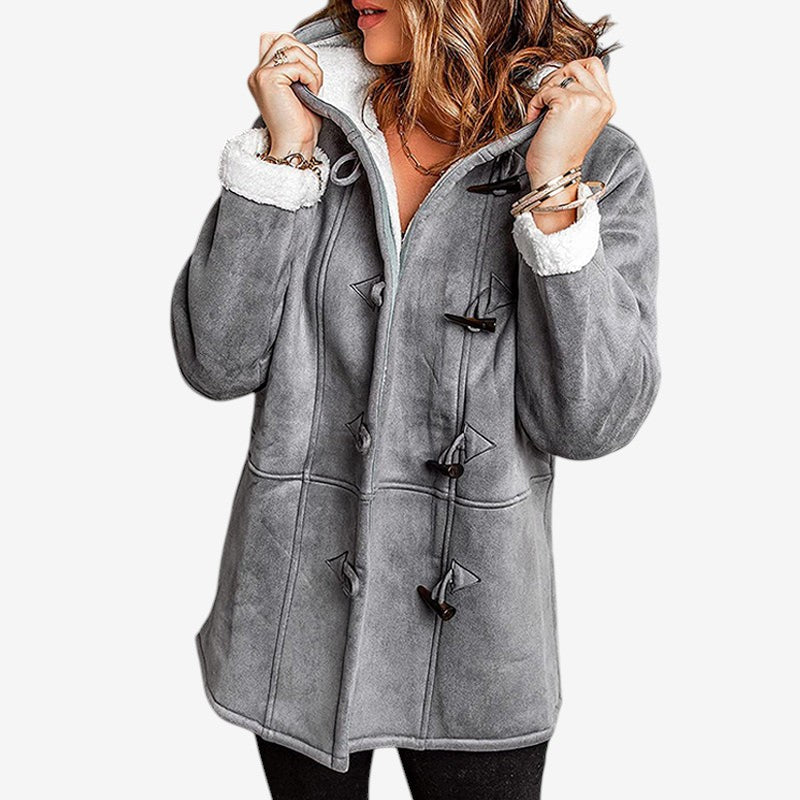 SuedeTherm - Cappotto con cappuccio da donna in finta pelle scamosciata e fodera in pile