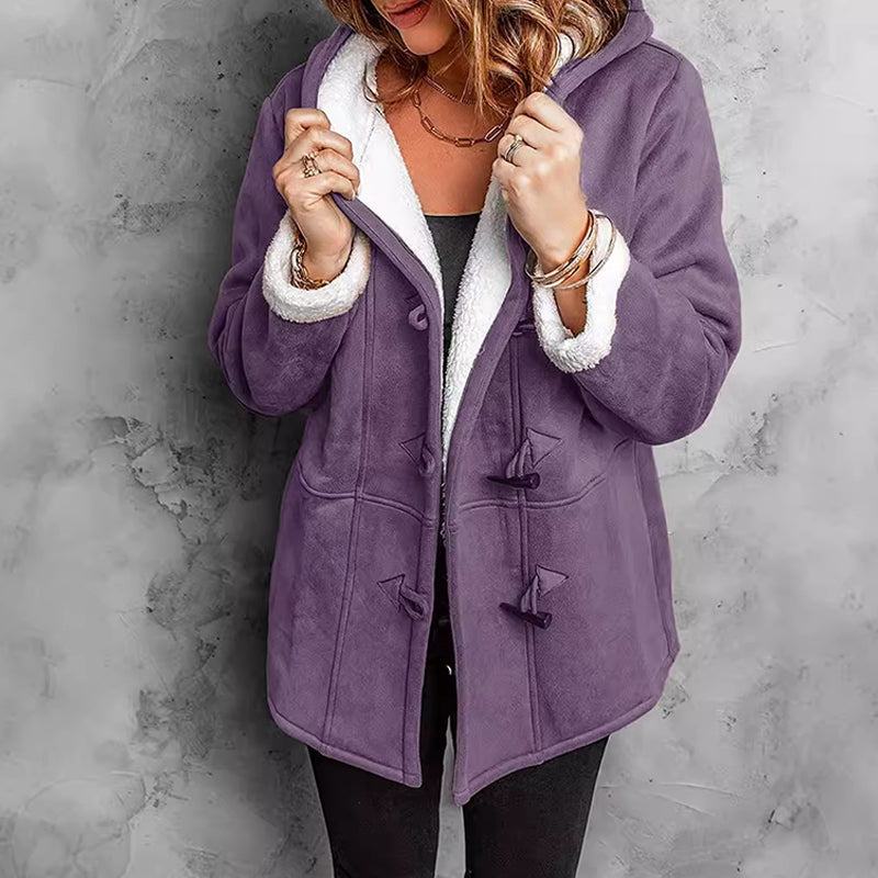 SuedeTherm - Cappotto con cappuccio da donna in finta pelle scamosciata e fodera in pile