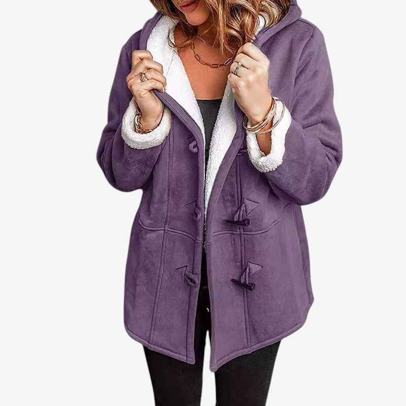 SuedeTherm - Cappotto con cappuccio da donna in finta pelle scamosciata e fodera in pile