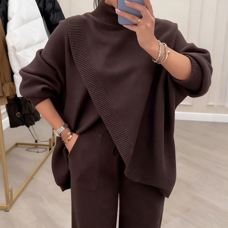 Flowtique - Conjunto de 2 peças para mulher com top assimétrico e calças de perna larga