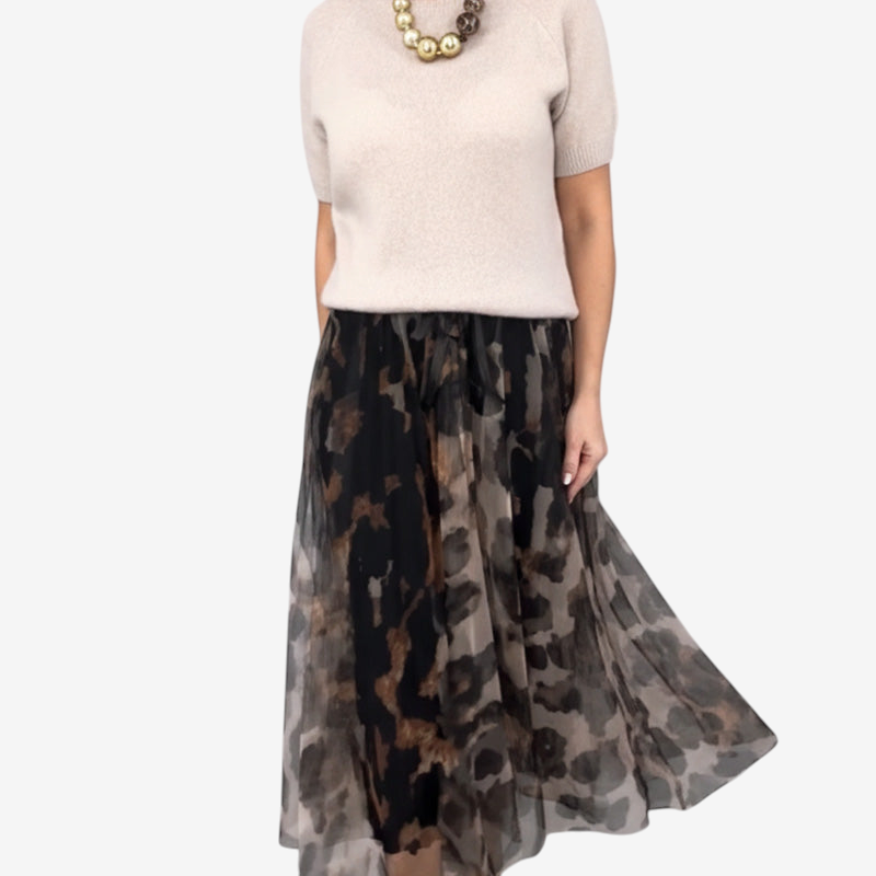 LeopardKnit – Ensemble deux pièces avec haut en maille et jupe à imprimé léopard