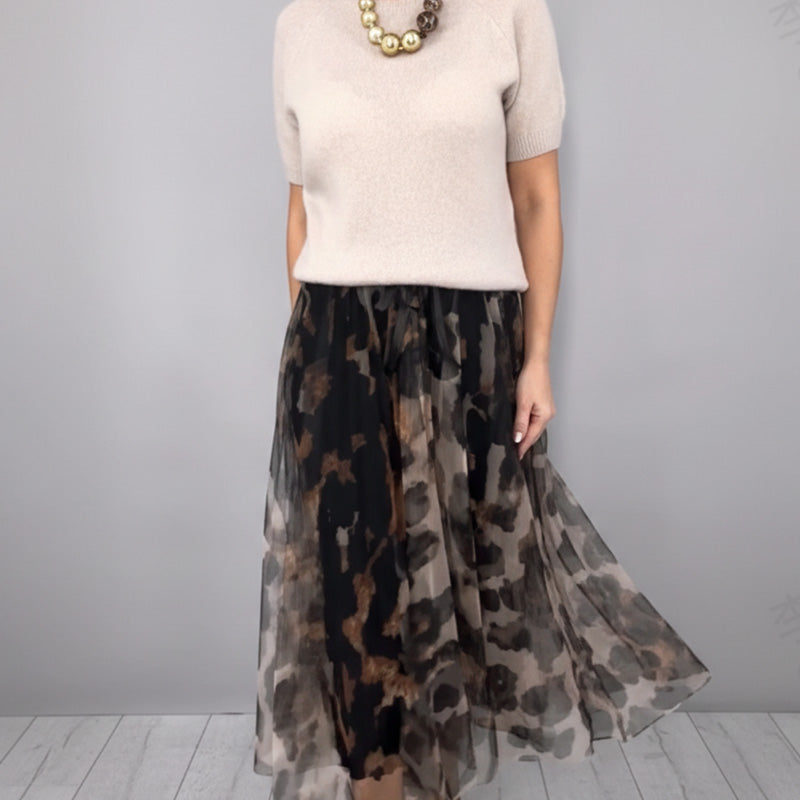 LeopardKnit – Ensemble deux pièces avec haut en maille et jupe à imprimé léopard