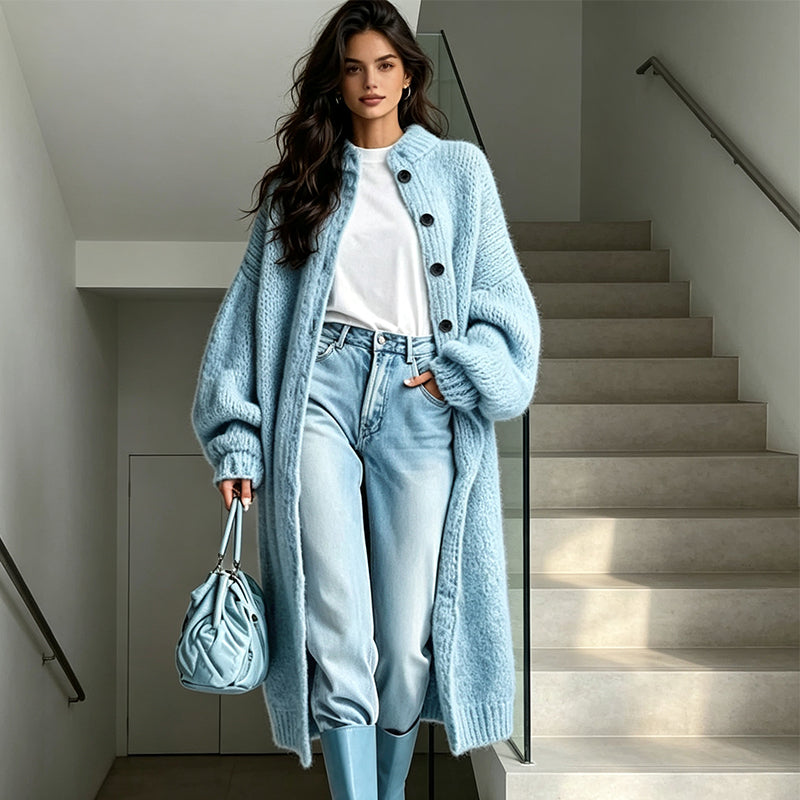 LongKnit – Long Knit Coat with Full Button Closure and Oversized Fit