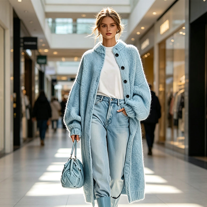 LongKnit – Long Knit Coat with Full Button Closure and Oversized Fit