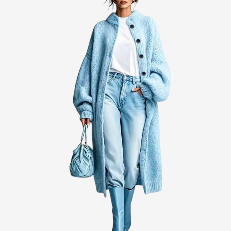 LongKnit – Long Knit Coat with Full Button Closure and Oversized Fit