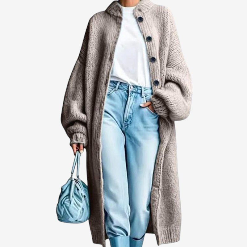 LongKnit – Long Knit Coat with Full Button Closure and Oversized Fit