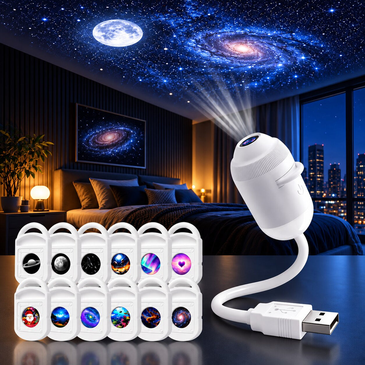 Starfolio - Proyector de cielo estrellado con discos intercambiables