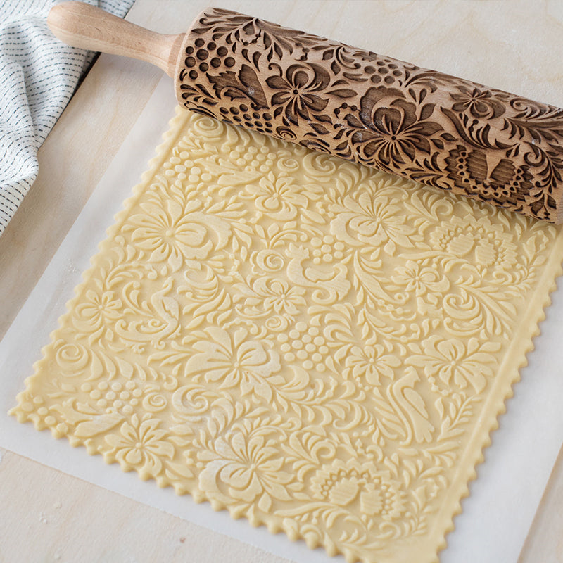 FestiveRoll - Rouleau à pâtisserie en bois gravé de motifs de Noël