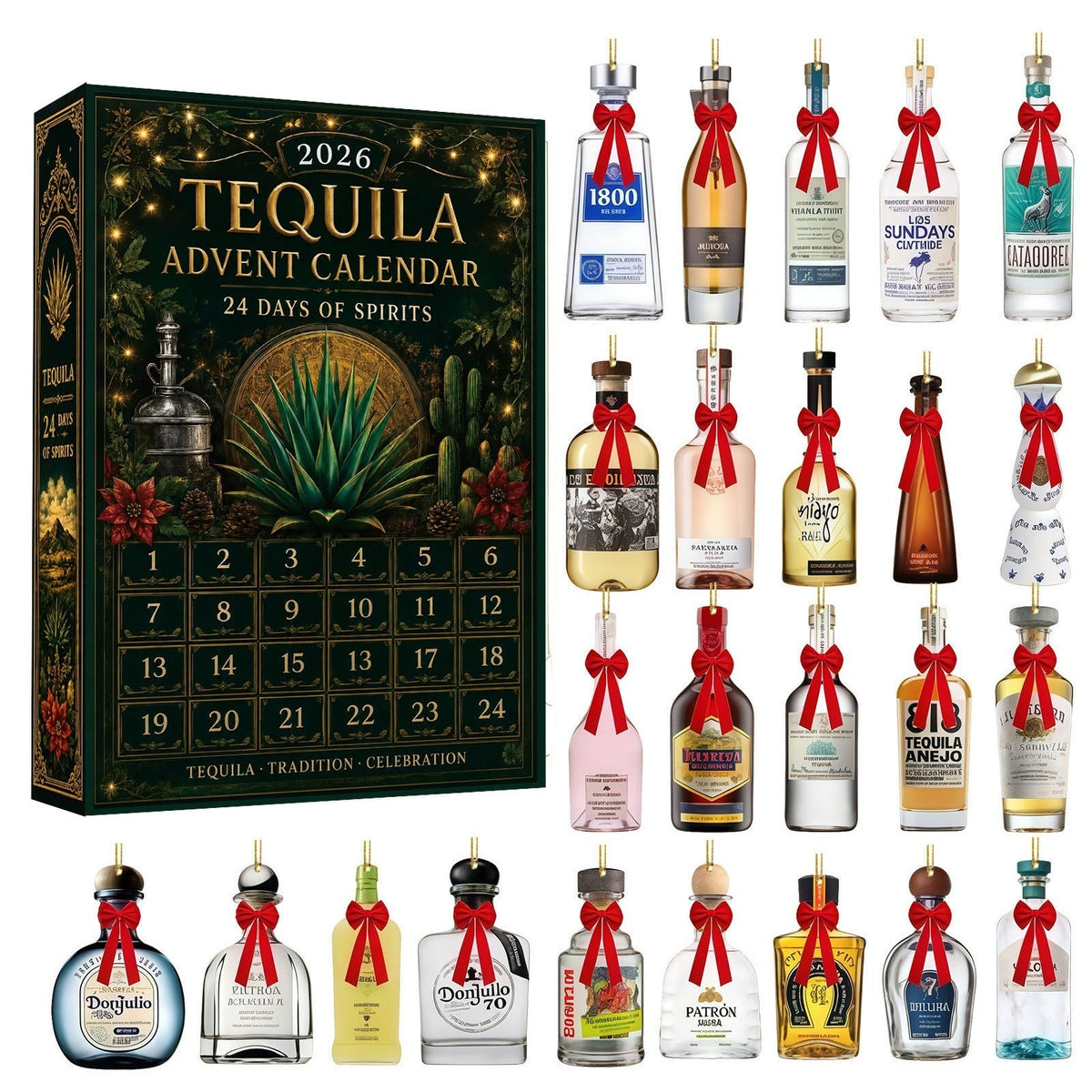 AgaveOrna – Tequila Bottle Advent Calendar with 24 Acrylic Ornaments