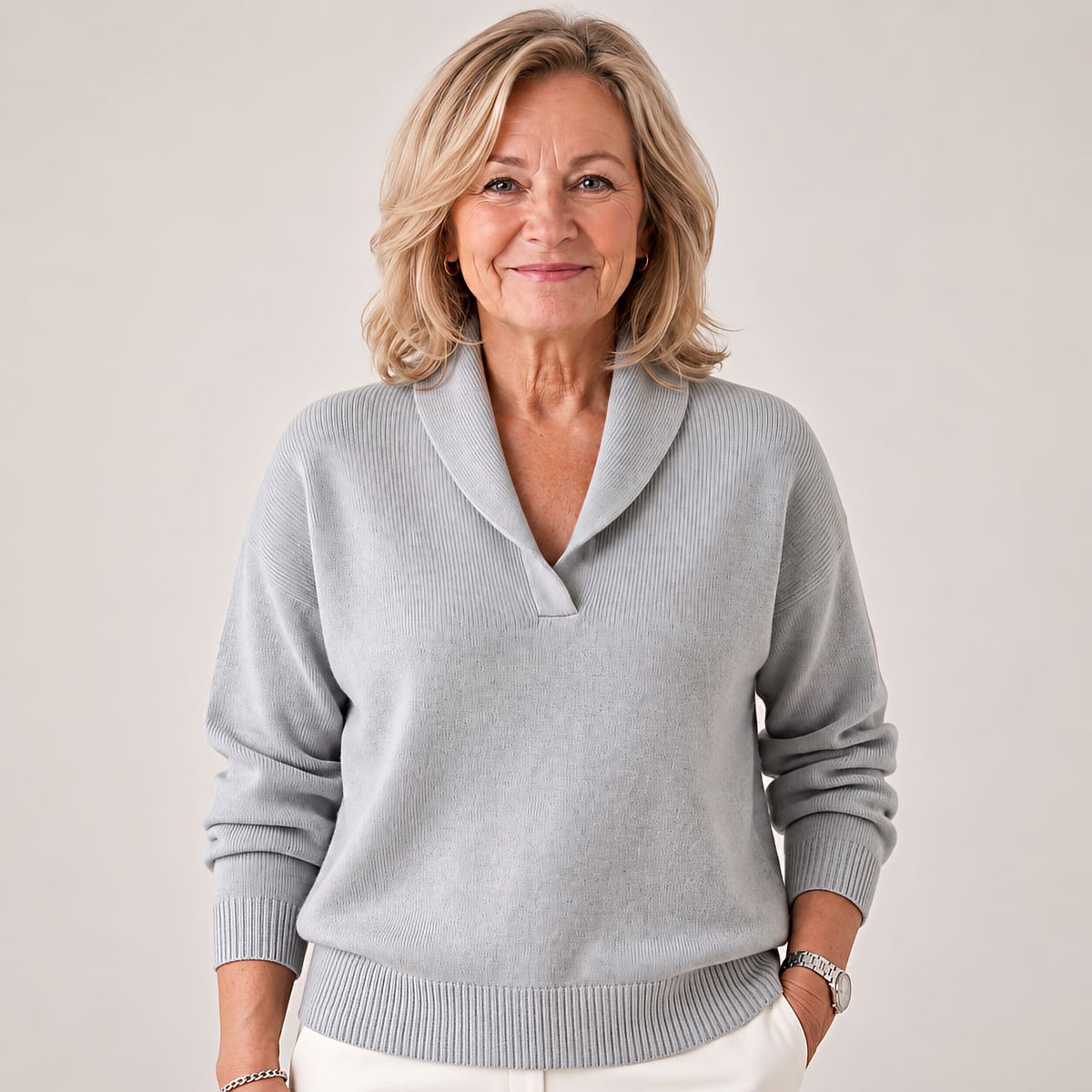 ShawlNeck – V-Neck Sweater with Shawl Collar and Long Sleeves
