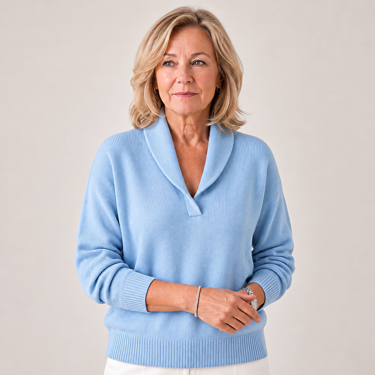ShawlNeck – V-Neck Sweater with Shawl Collar and Long Sleeves