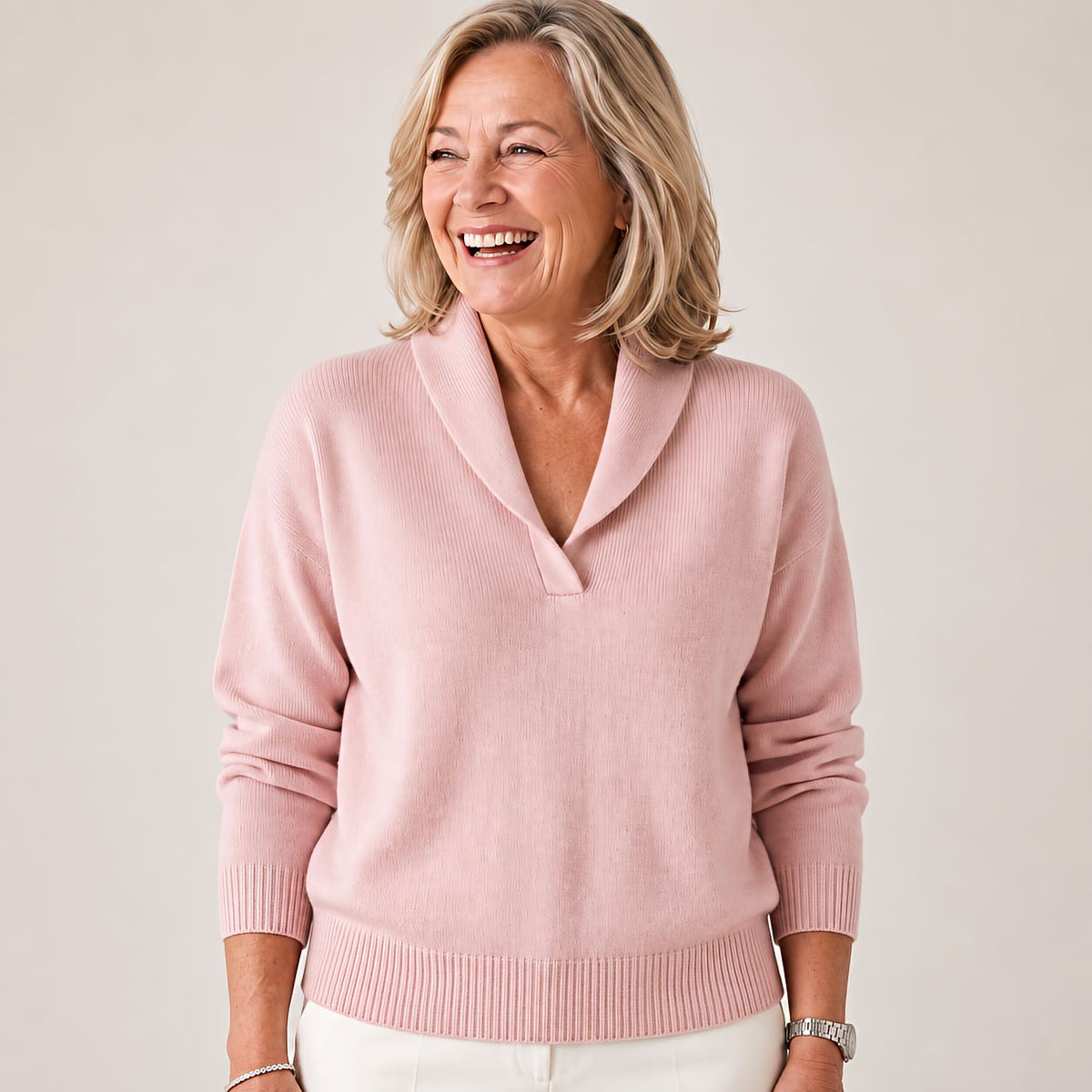 ShawlNeck – V-Neck Sweater with Shawl Collar and Long Sleeves