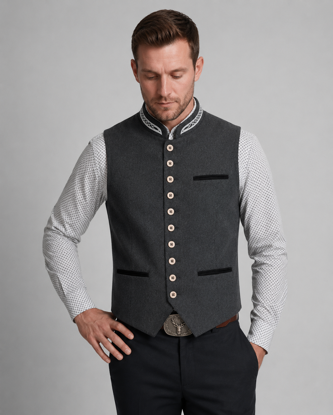 Tradivest - Men's Traditional Waistcoat with Stand Collar