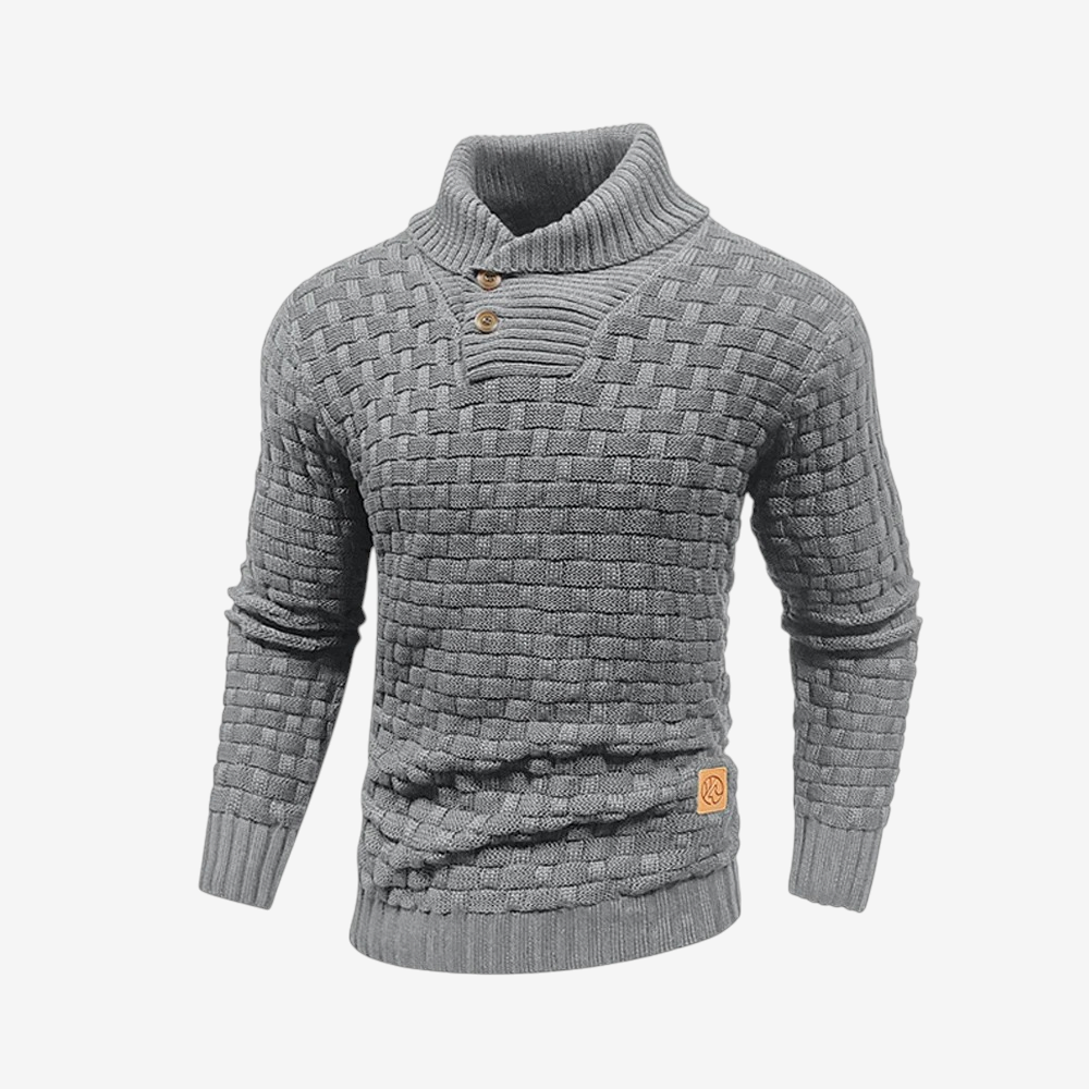 ShawlBlock – Knitted Sweater with Shawl Collar and Button Closure