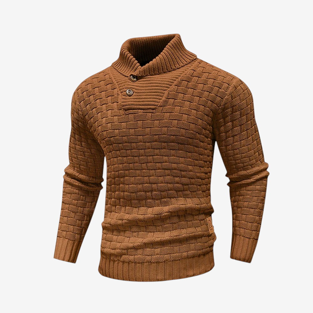 ShawlBlock – Knitted Sweater with Shawl Collar and Button Closure